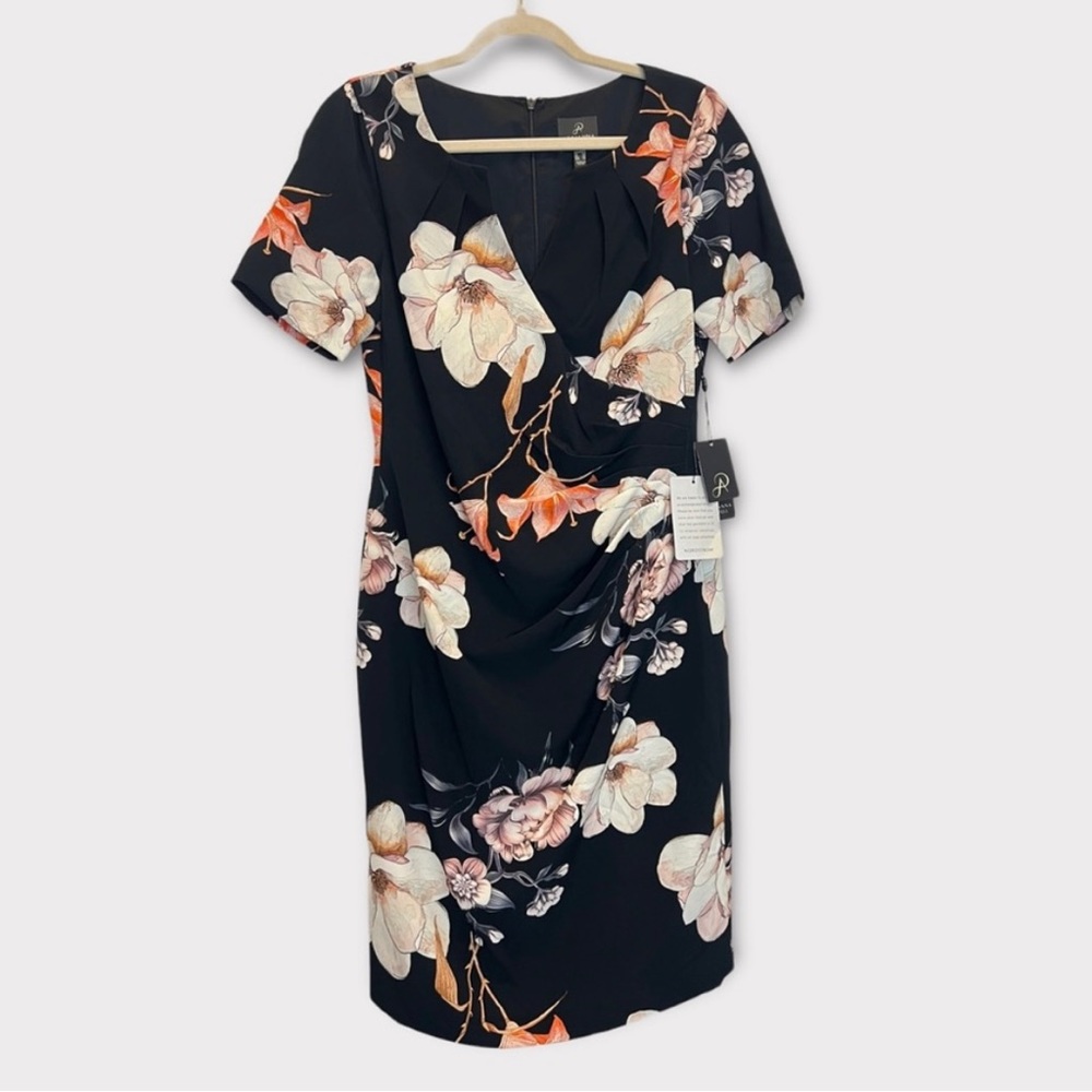 Adrianna Papell Black Floral Sheath Dress